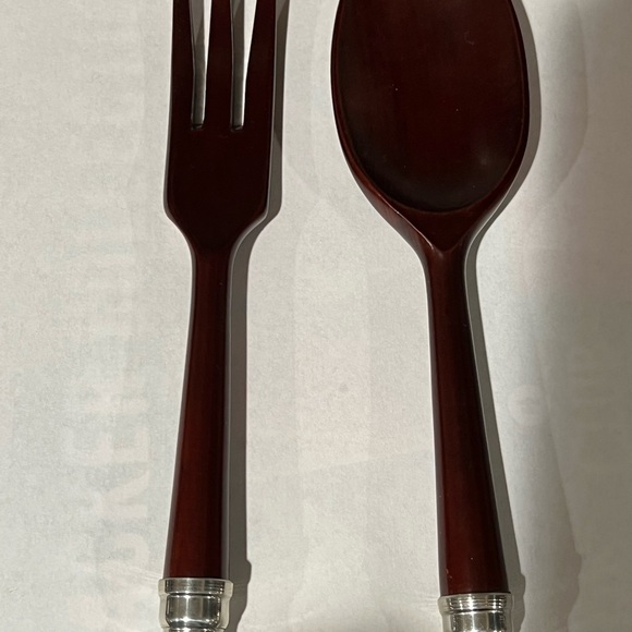 Mid Century Modern Mahogany Bowl Set, Vintage Salad Serving Bowl Pewter Accents - Picture 5 of 6